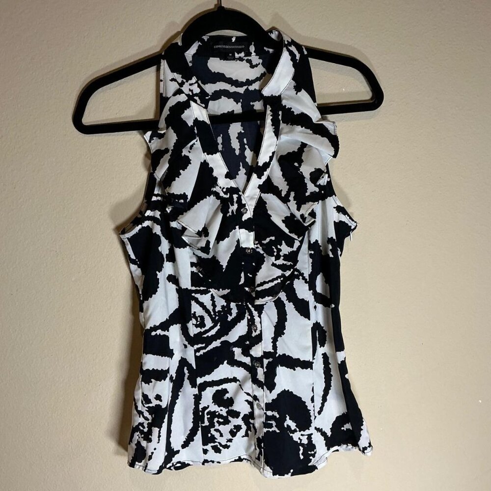 Express Women's Black and White Blouse, Size M
